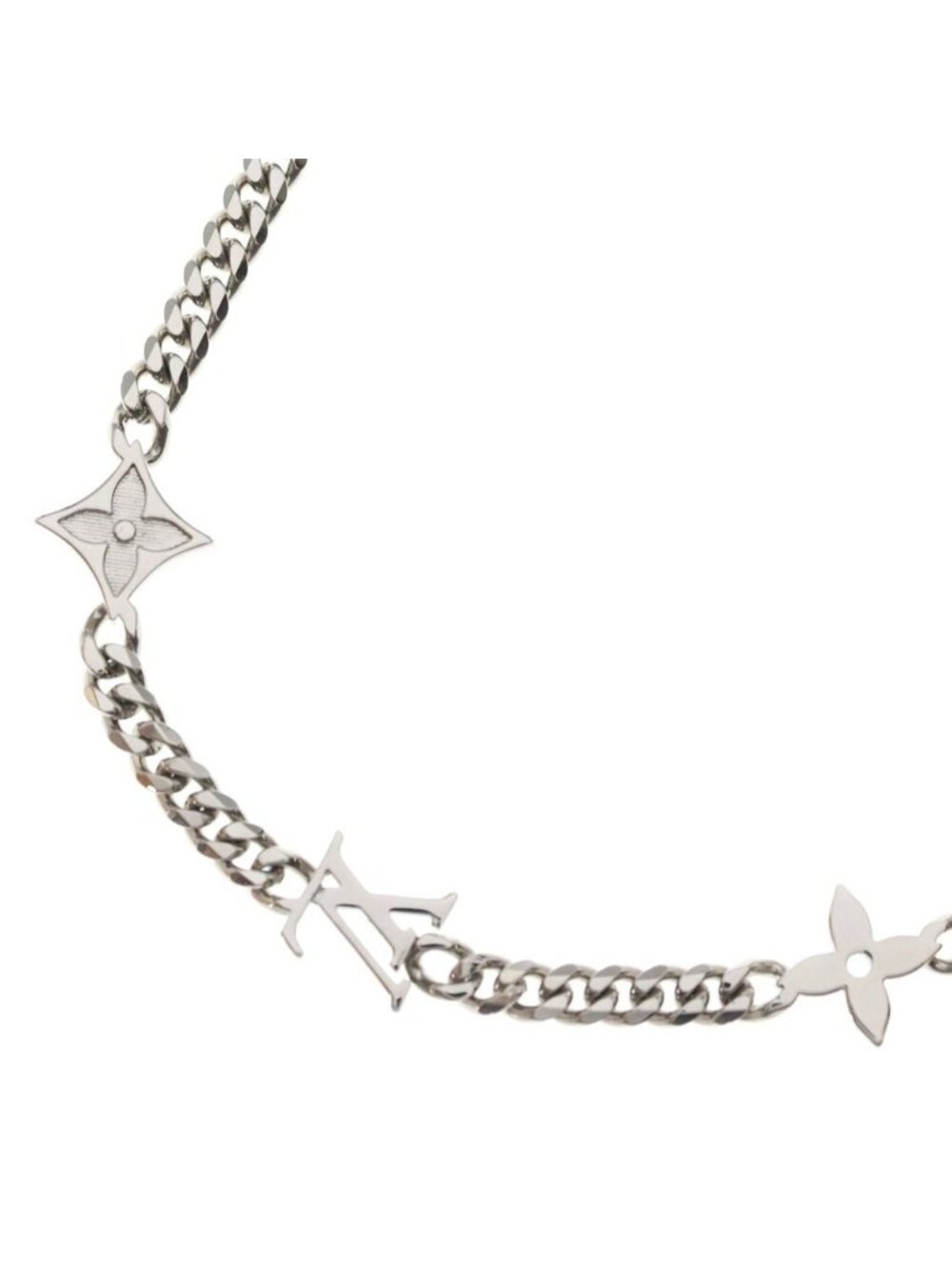 Louis Vuitton Monogram Low Long Chain Necklace Silver